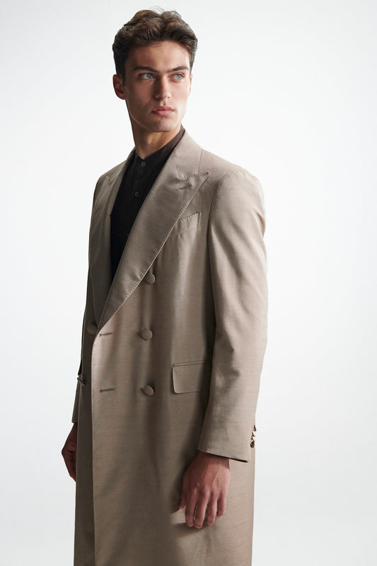 Beige double-breasted aida coat in silk