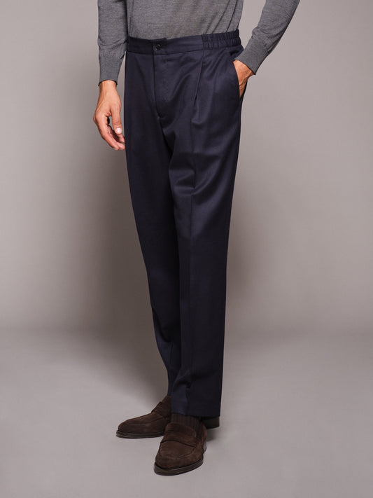Jogger-fit trousers in blue wool flannel