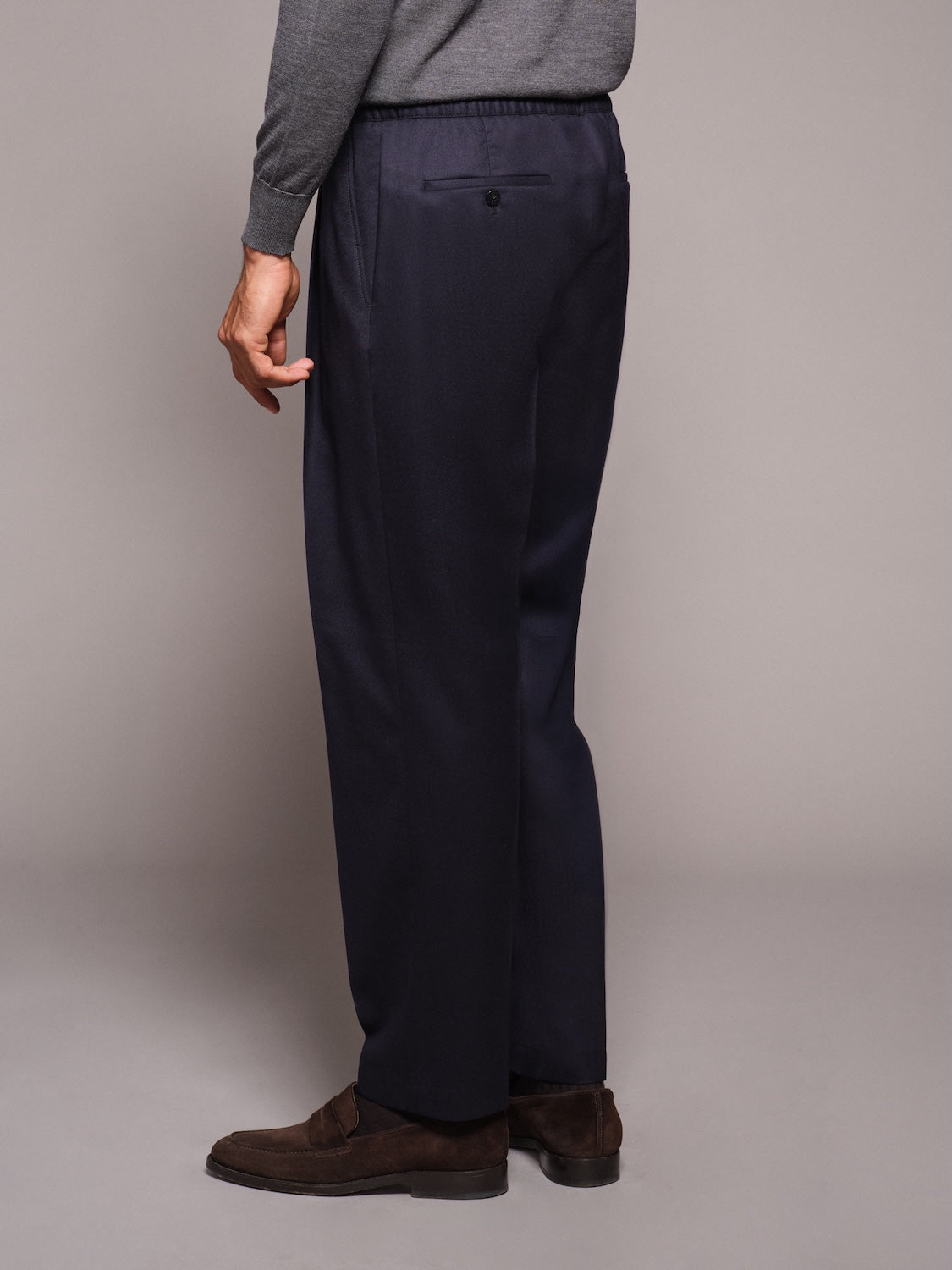 Pantalone jogger fit in flanella di lana blu