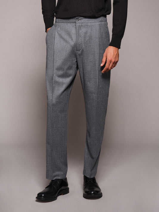 Jogger-fit trousers in gray wool flannel