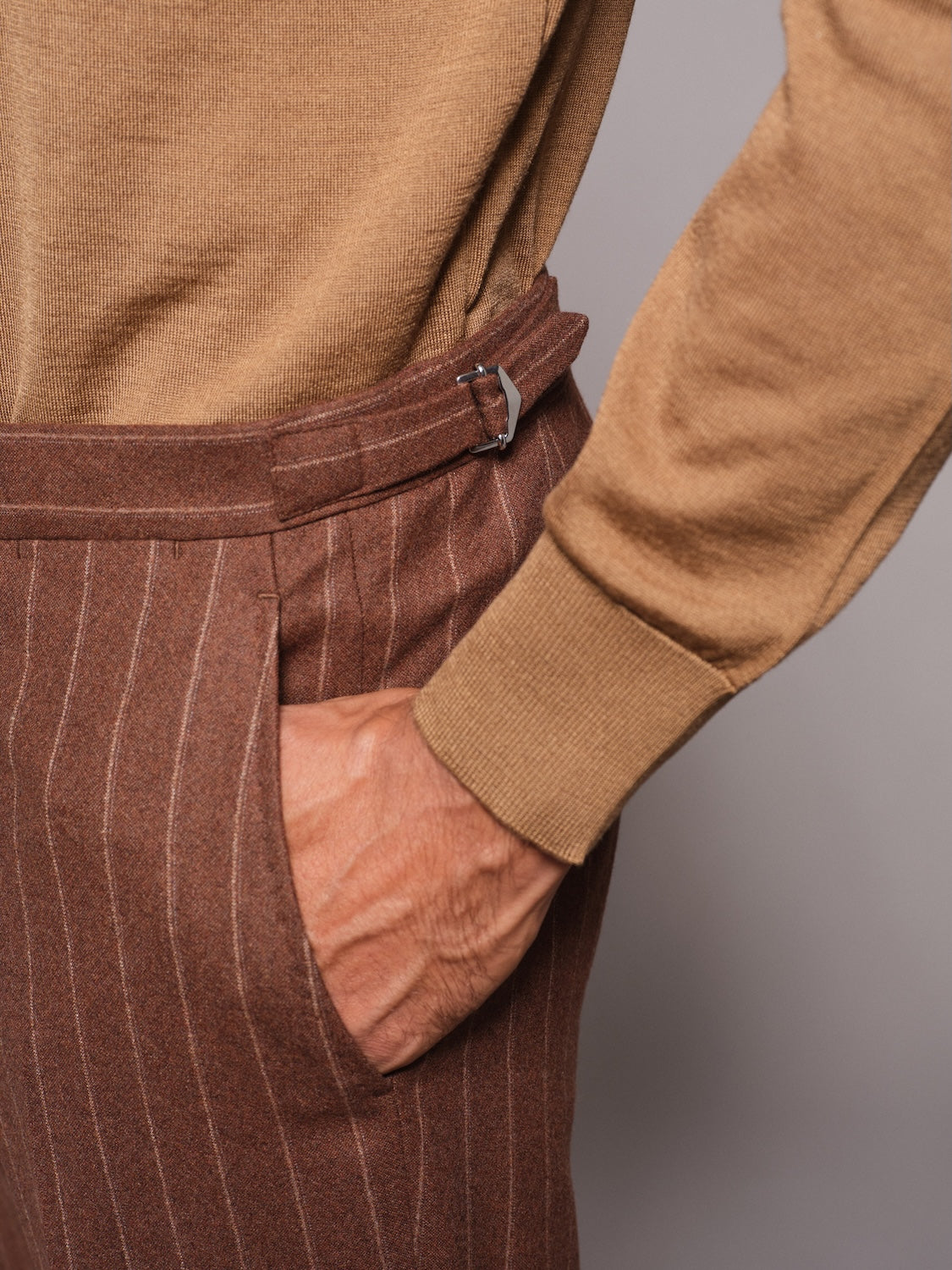 Aida double-breasted suit in brown chalk-stripe wool flannel