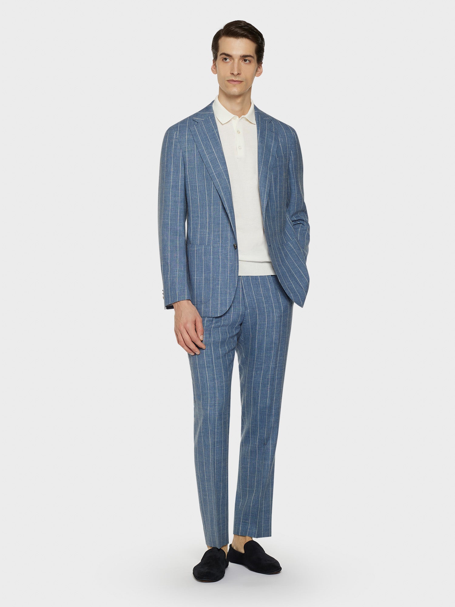 Caruso Menswear Abbigliamento Uomo Abiti Abito aida gessato in lana, seta e lino azzurro look 1