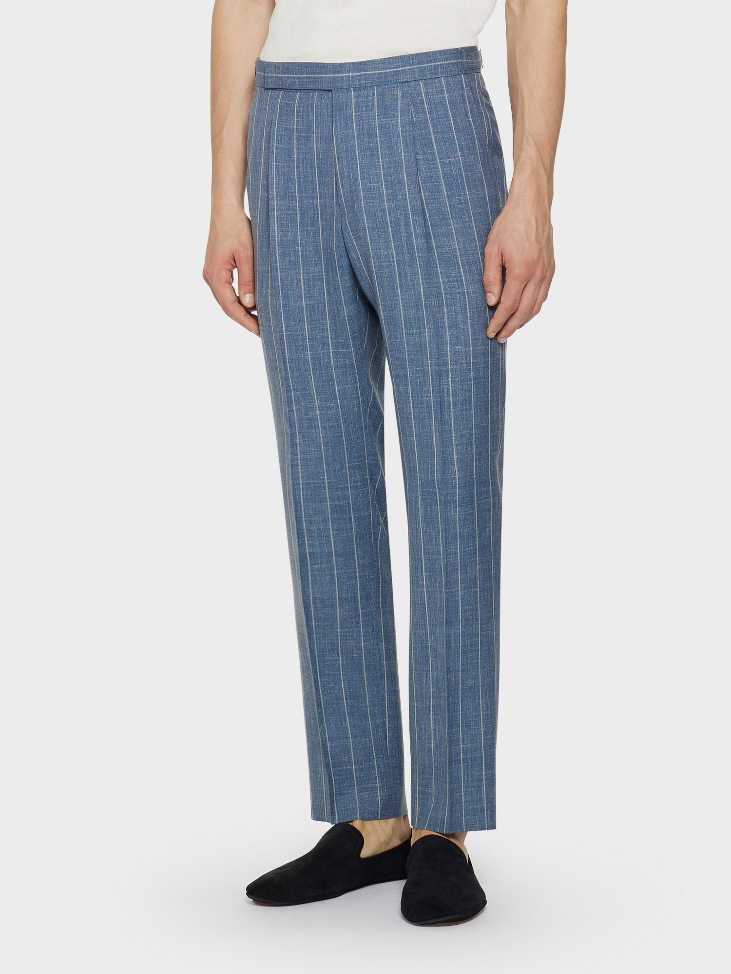 Caruso Menswear Abbigliamento Uomo Abiti Abito aida gessato in lana, seta e lino azzurro look 4