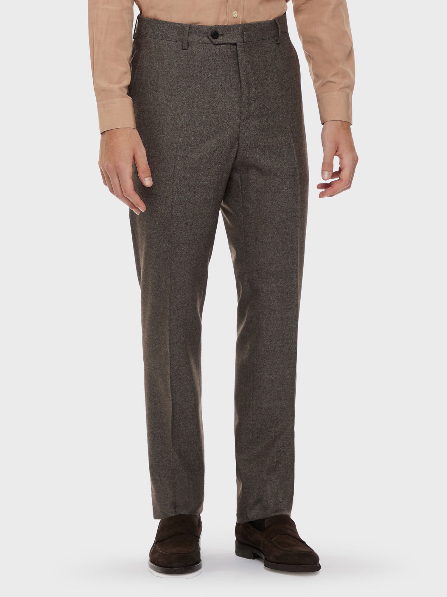 Caruso Menswear Abbigliamento Uomo Abito Abito aida in flanella di lana marrone drop 7R dettaglio pantalone