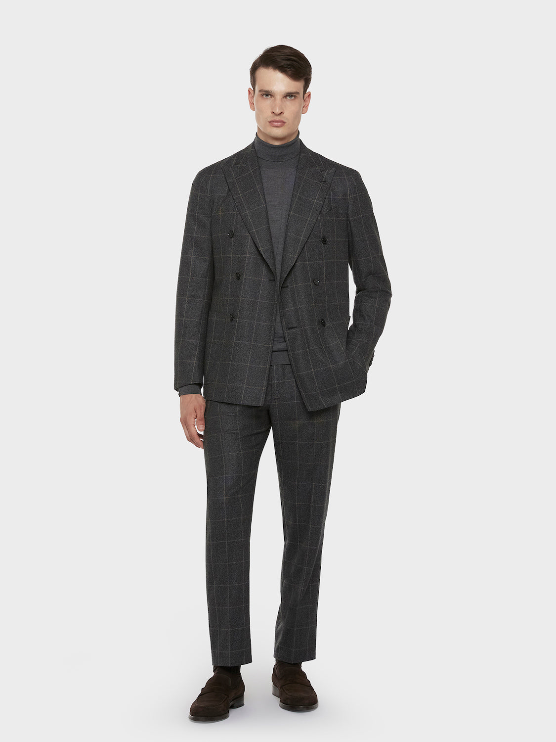 Caruso Menswear Abbigliamento Uomo Giacche Giacca  aida doppiopetto in lana 180s' principe di galles grigia look 1