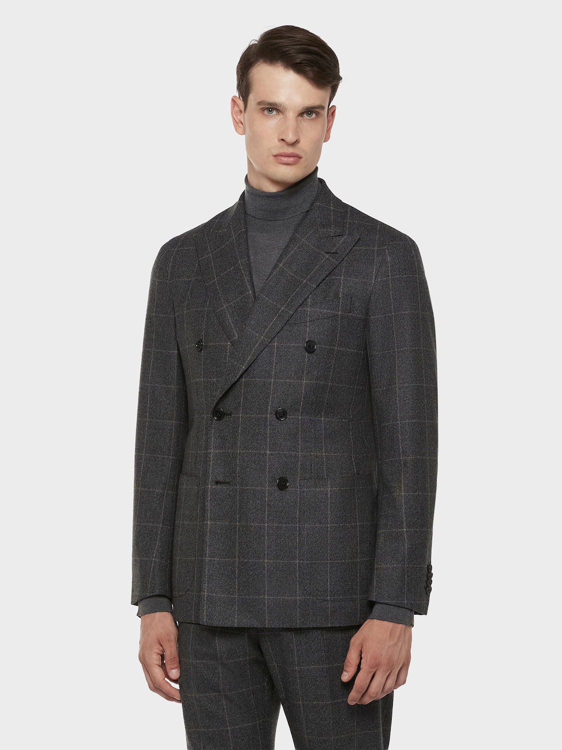Caruso Menswear Abbigliamento Uomo Giacche Giacca  aida doppiopetto in lana 180s' principe di galles grigia look 3