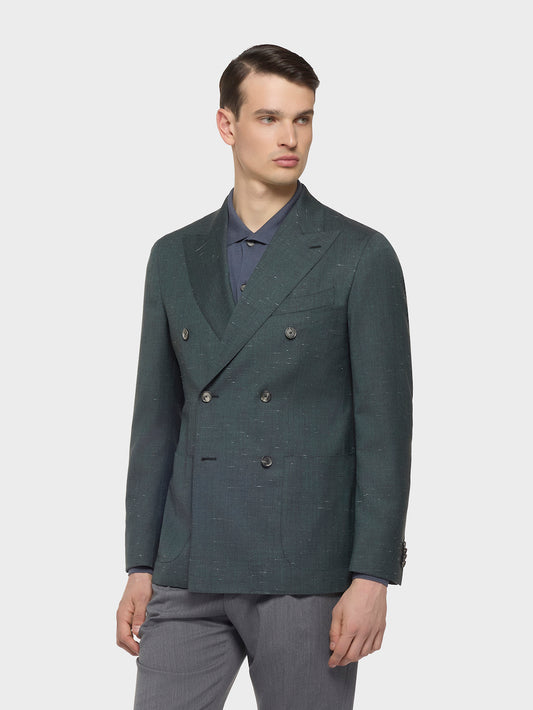 Caruso Menswear Abbigliamento Uomo Giacche Giacca aida doppiopetto in lana seta verde look 3