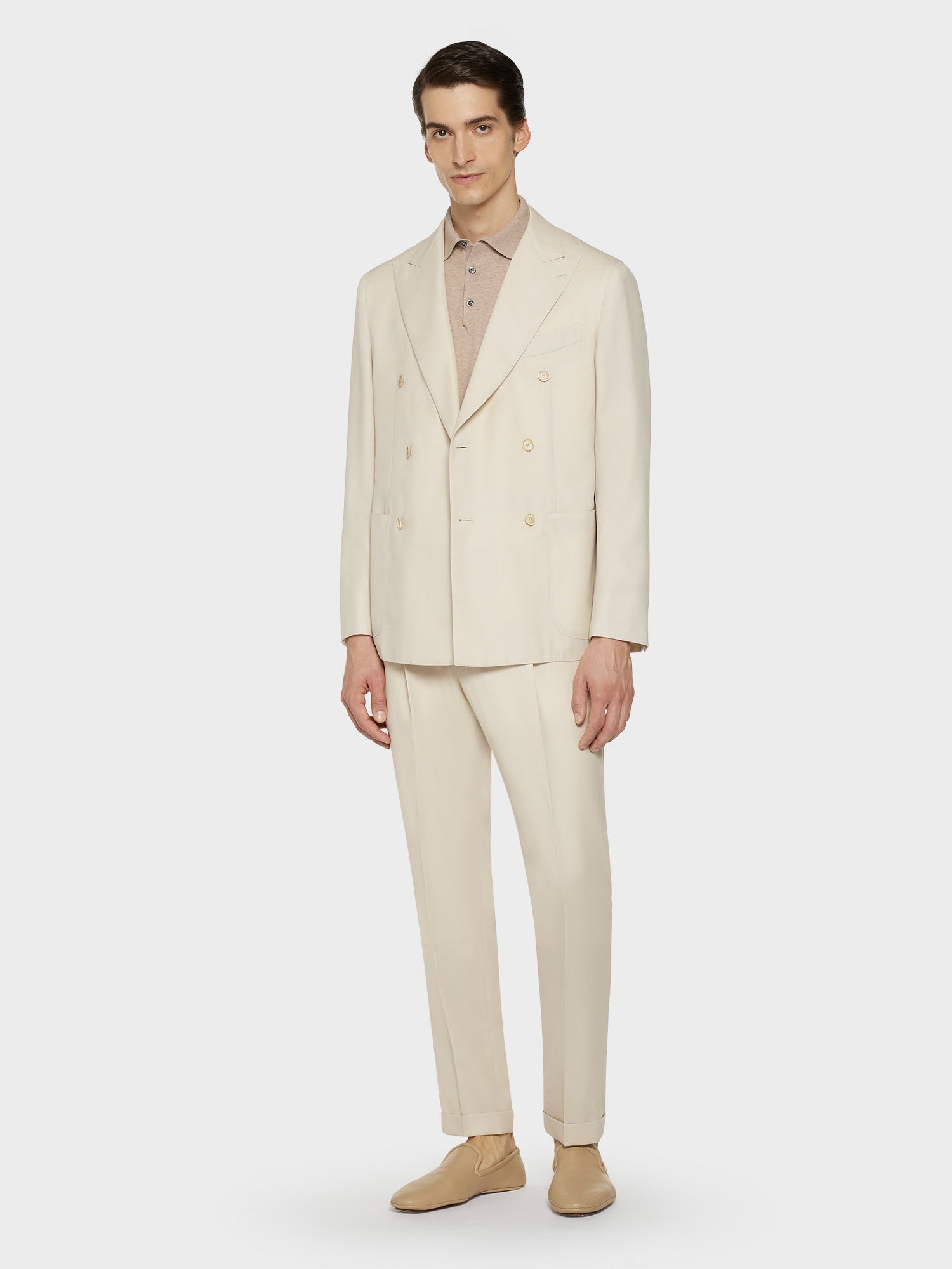 Caruso Menswear Abbigliamento Uomo Giacche Giacca aida doppiopetto in lana bianco latte look 1