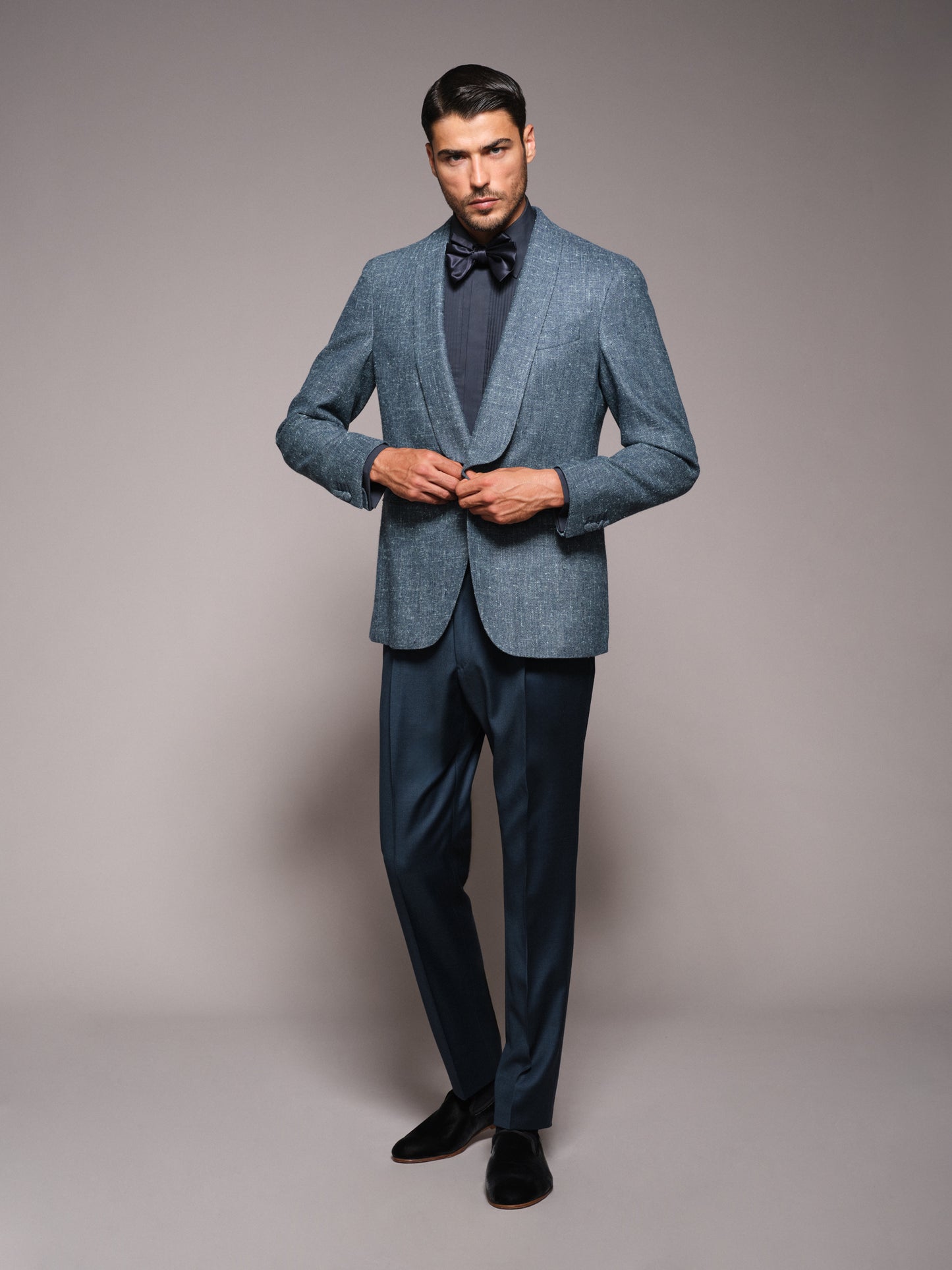 Aida single-breasted jacket in blue silk, wool and cashmere