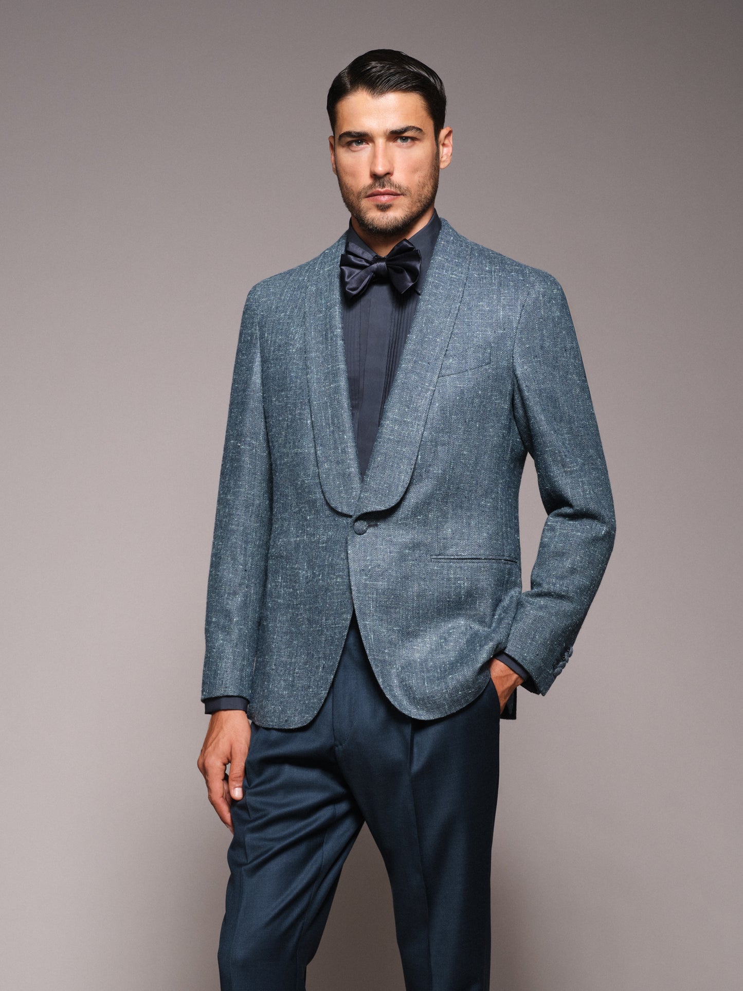 Aida single-breasted jacket in blue silk, wool and cashmere