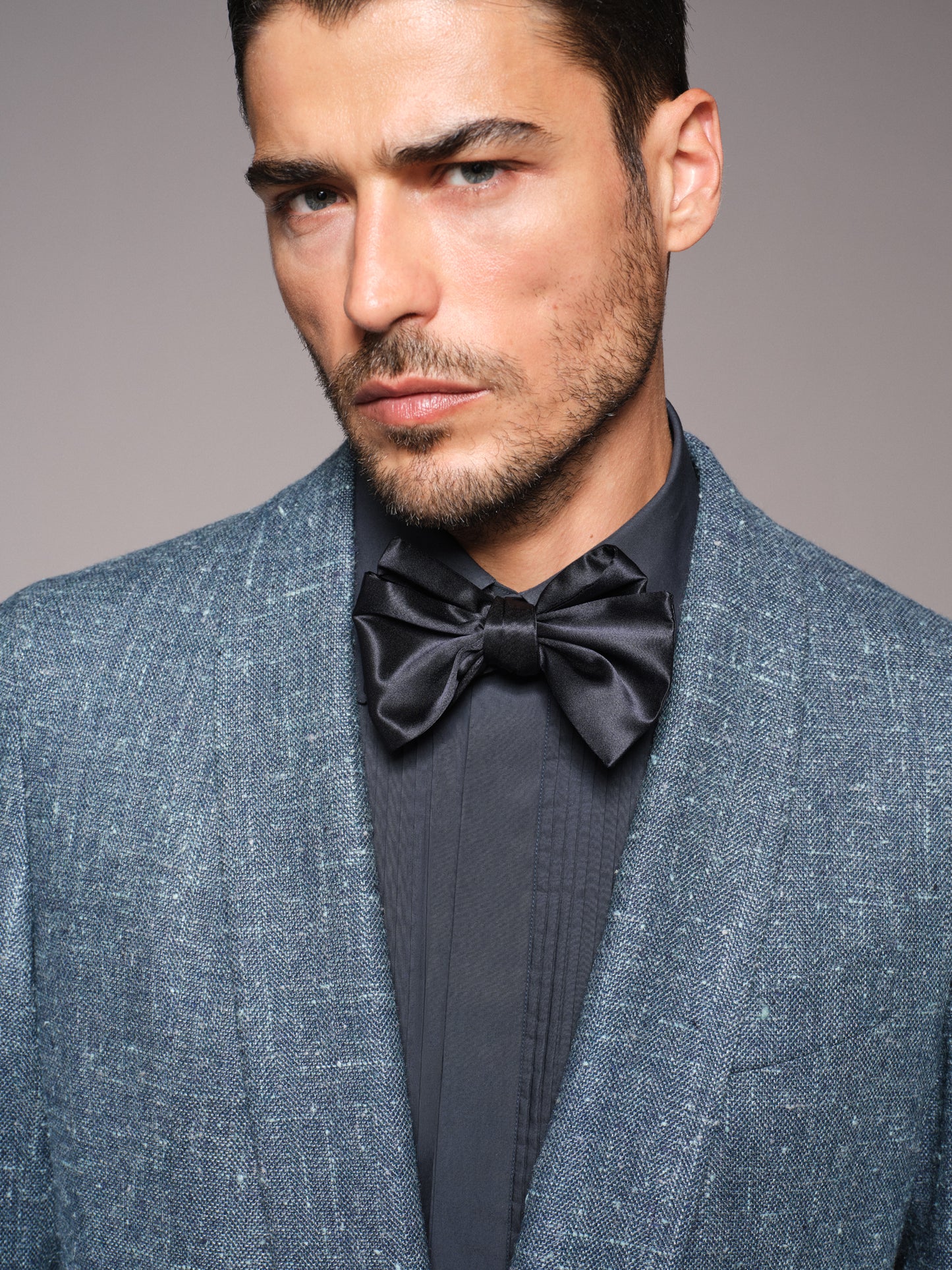 Aida single-breasted jacket in blue silk, wool and cashmere