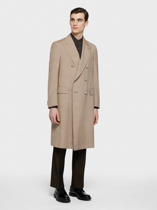 Caruso Menswear Abbigliamento Uomo Cappotto aida doppiopetto in seta beige total look