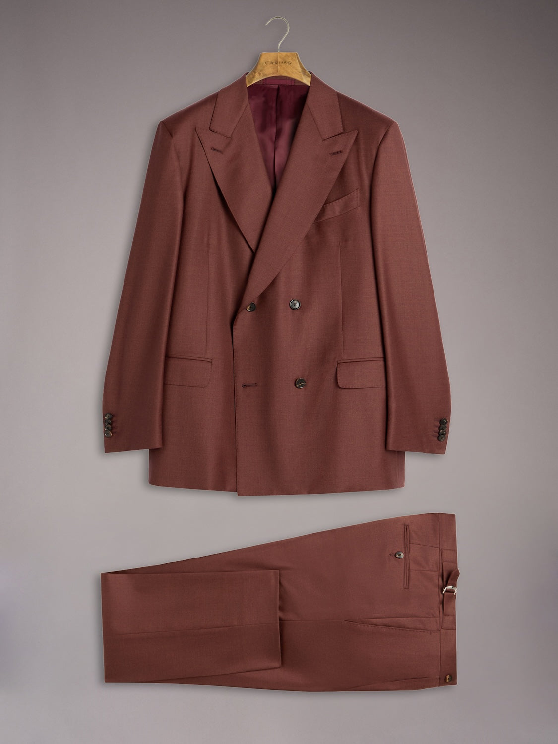 Celeste double-breasted suit in burgundy wool