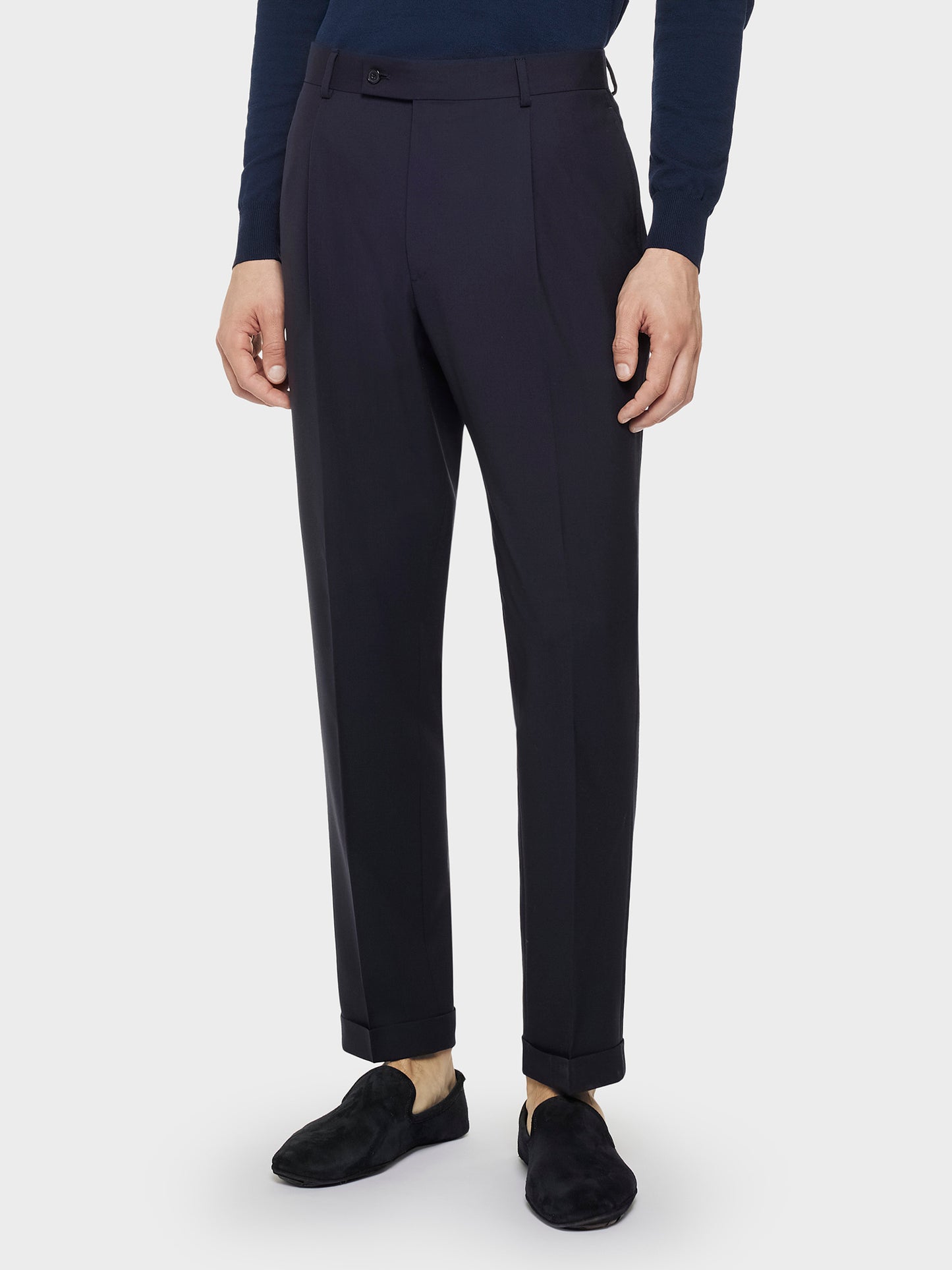 Caruso Menswear Abbigliamento Uomo Pantaloni Pantalone carrot fit in lana blu look 1