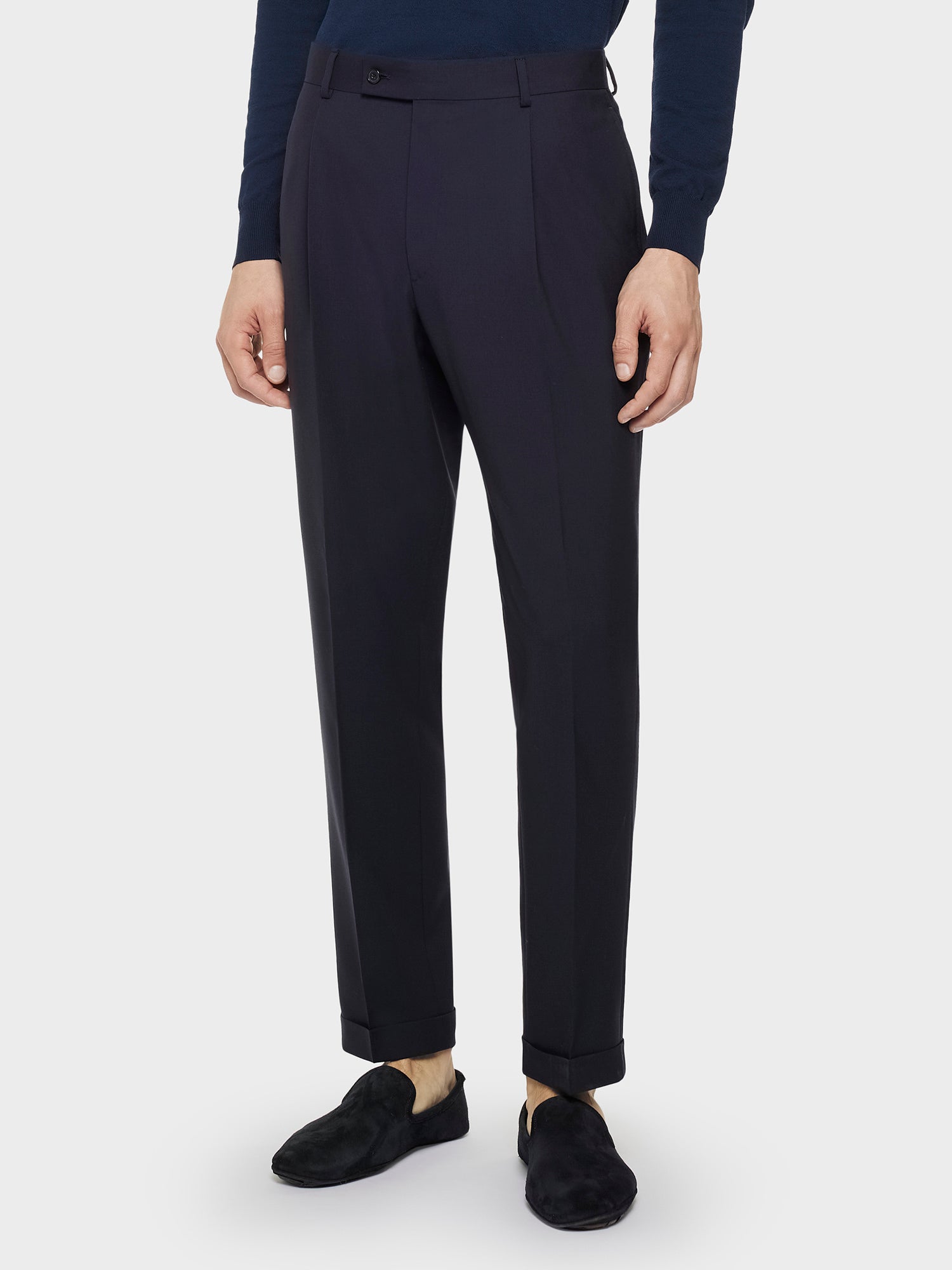 Caruso Menswear Abbigliamento Uomo Pantaloni Pantalone carrot fit in lana blu look 1