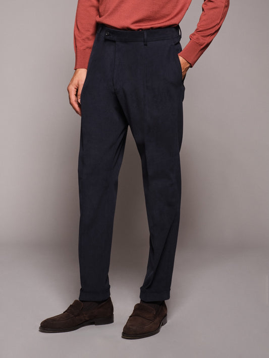 Carrot-fit trousers in blue cotton gabardine