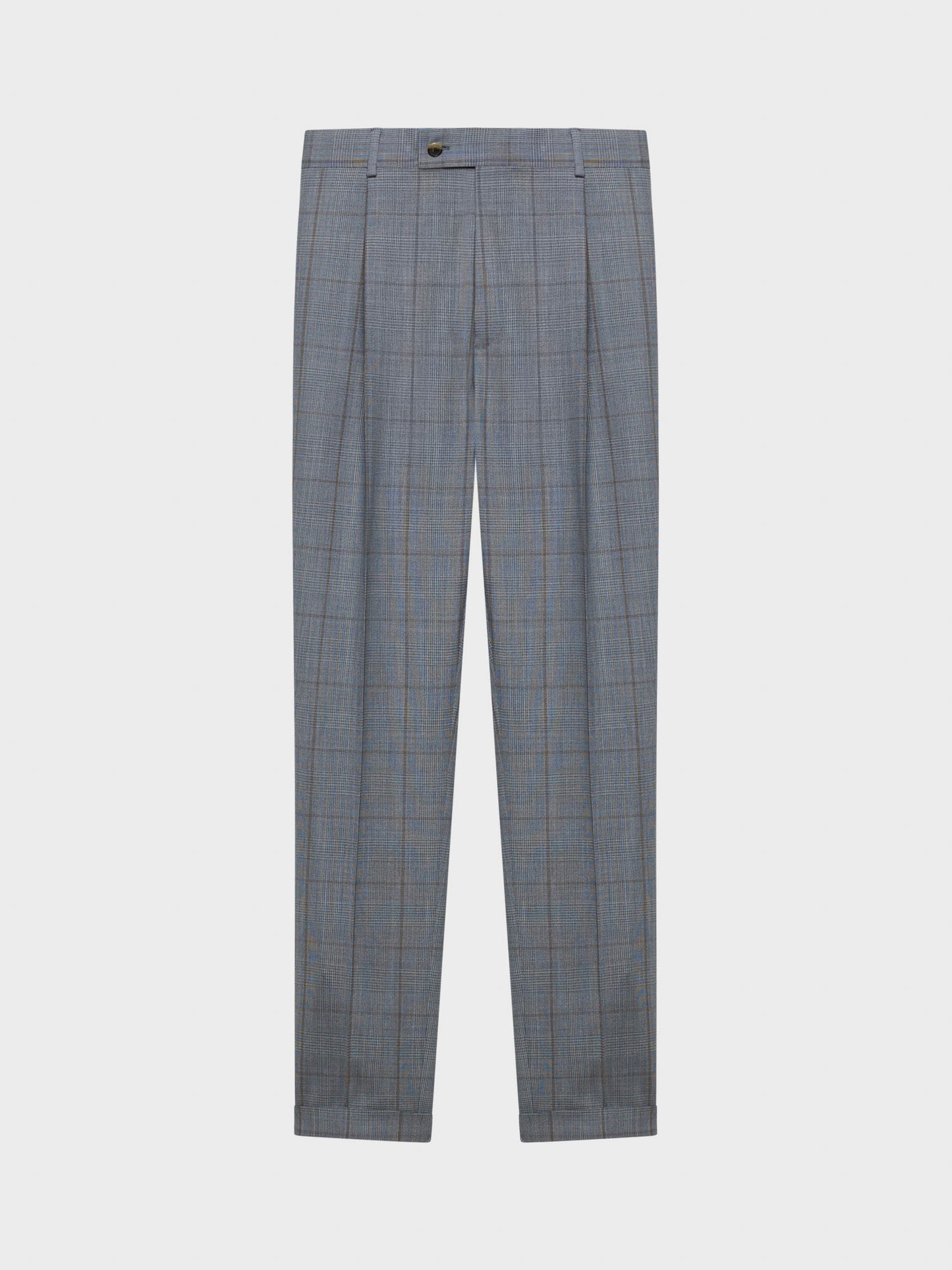Caruso Menswear Abbigliamento Uomo Pantaloni Pantalone carrot-fit in lana zelander twist glen check azzurro look 5