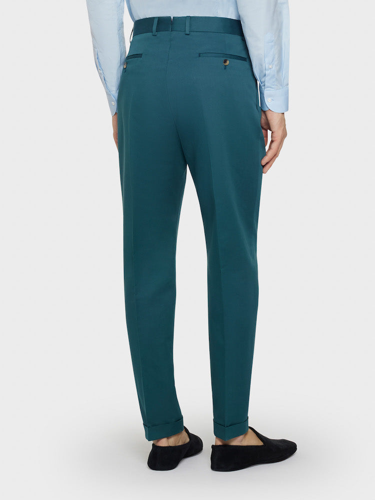 Caruso Menswear Abbigliamento Uomo Pantaloni Pantalone carrot-fit in cotone e seta verde look 4