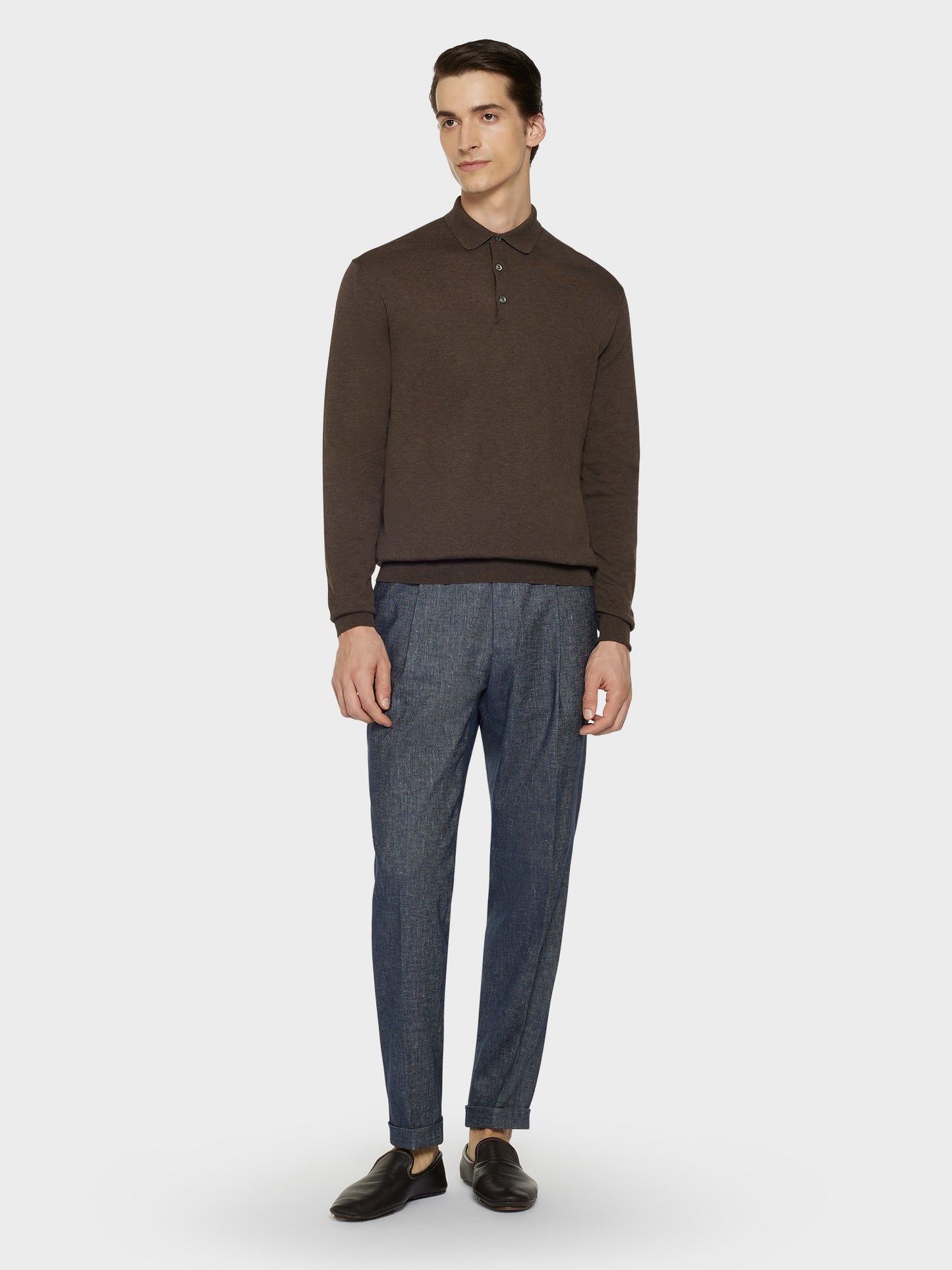 Caruso Menswear Abbigliamento Uomo Pantaloni Pantalone carrot-fit in lino e cotone blu denim look 3