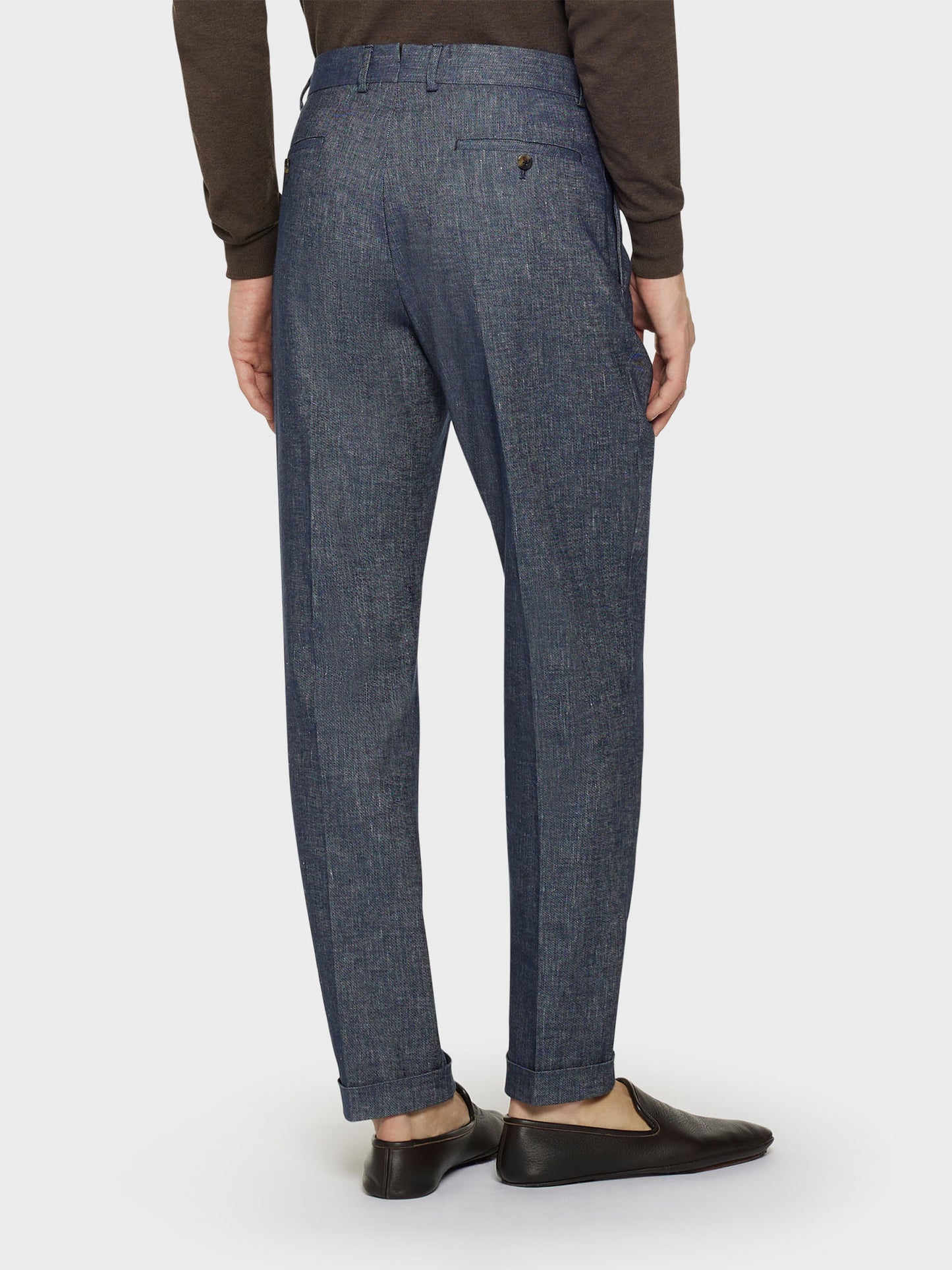 Caruso Menswear Abbigliamento Uomo Pantaloni Pantalone carrot-fit in lino e cotone blu denim look 4