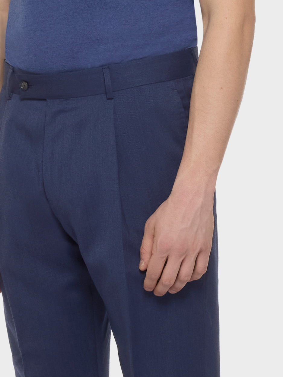 Caruso Menswear Abbigliamento Uomo Pantaloni Pantalone carrot fit in flanella di lana blu look 5