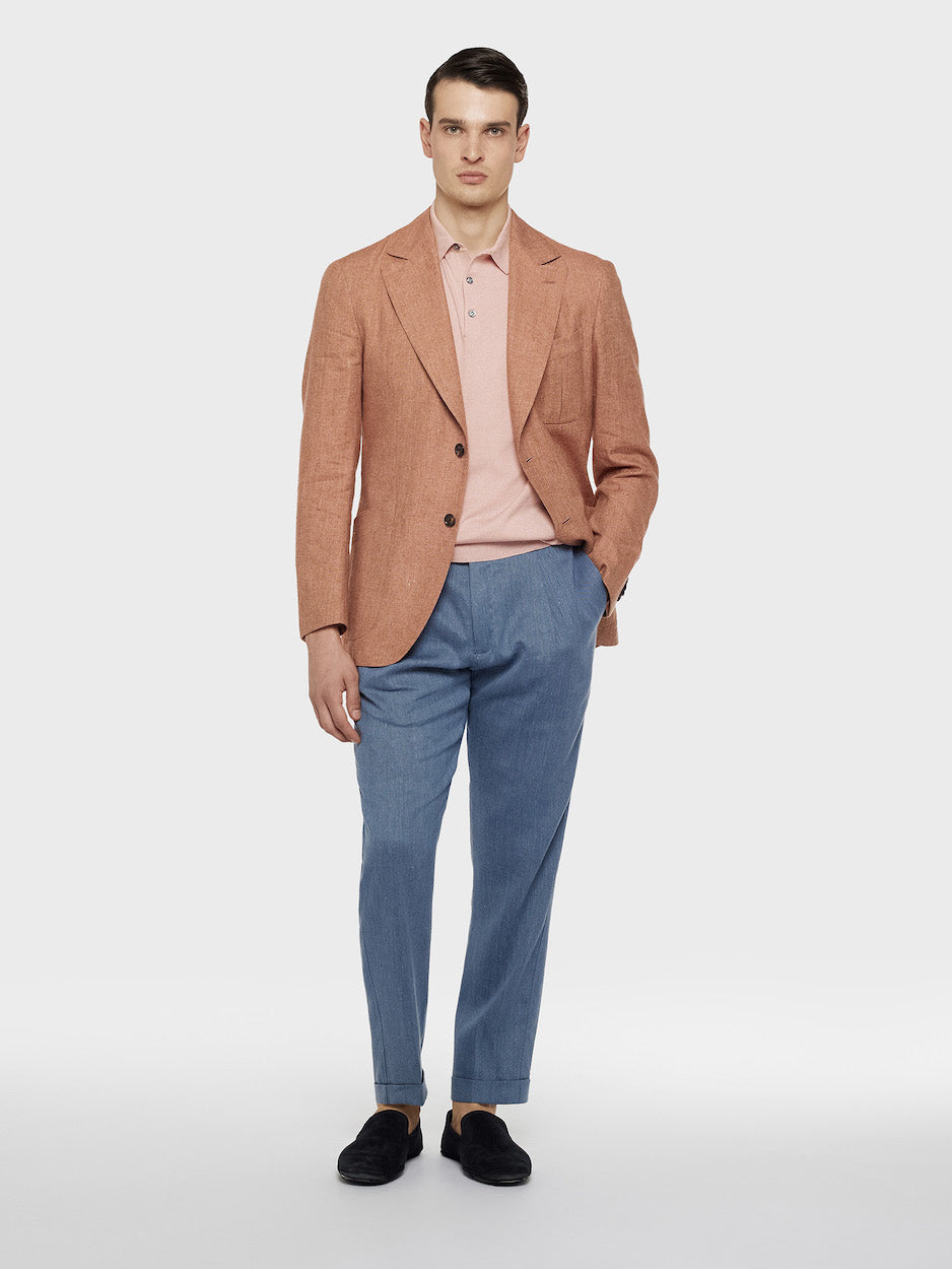 Caruso Menswear Abbigliamento Uomo Pantaloni Pantalone carrot fit in lino e lana blu denim look 2
