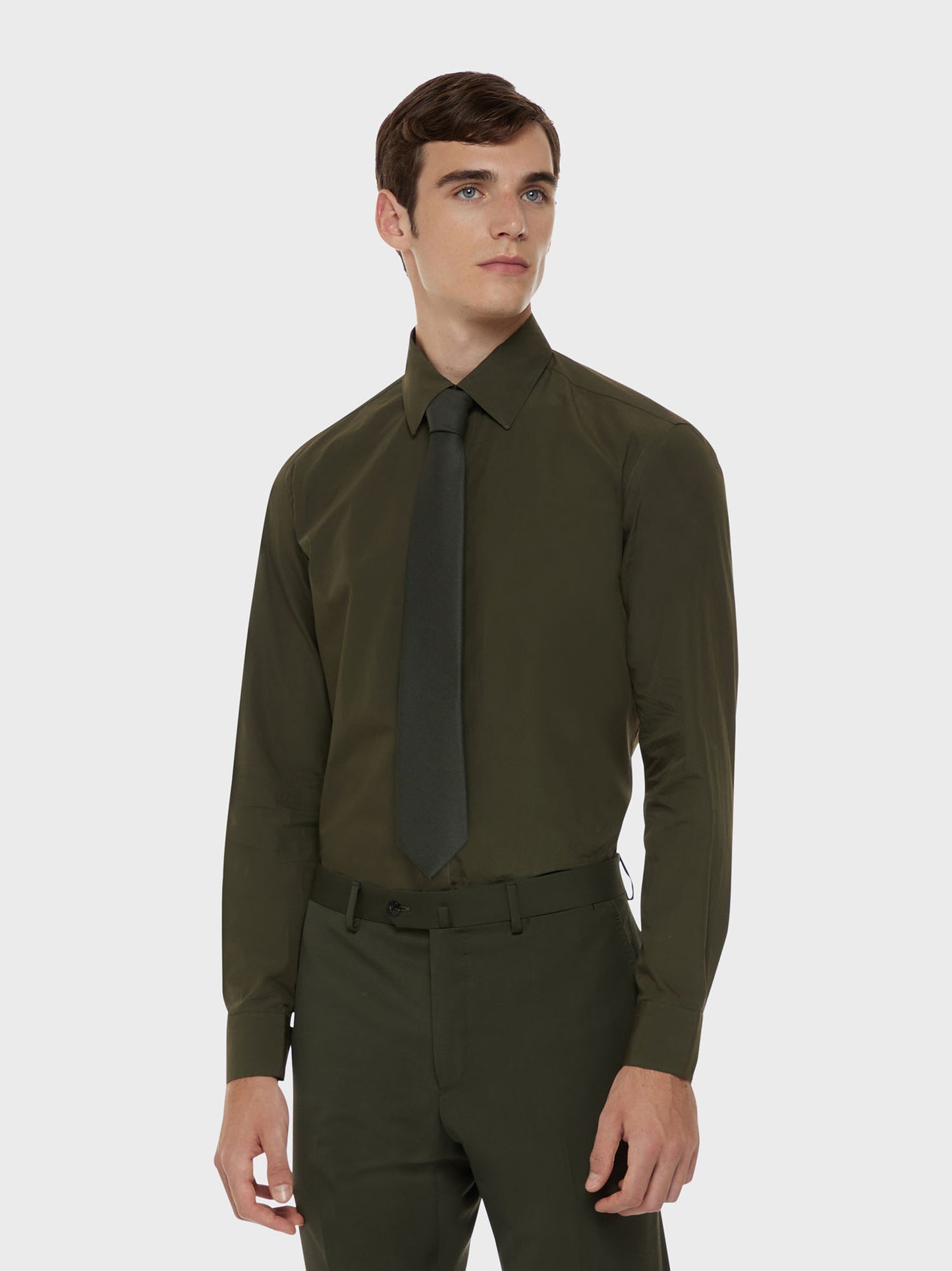 Caruso Menswear Abbigliamento Uomo Cravatta in flanella di lana verde indossato