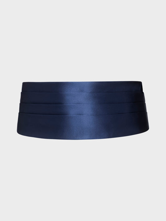 Caruso Menswear Abbigliamento Uomo Accessori Fascia smoking in raso accoppiato di seta blu look 1