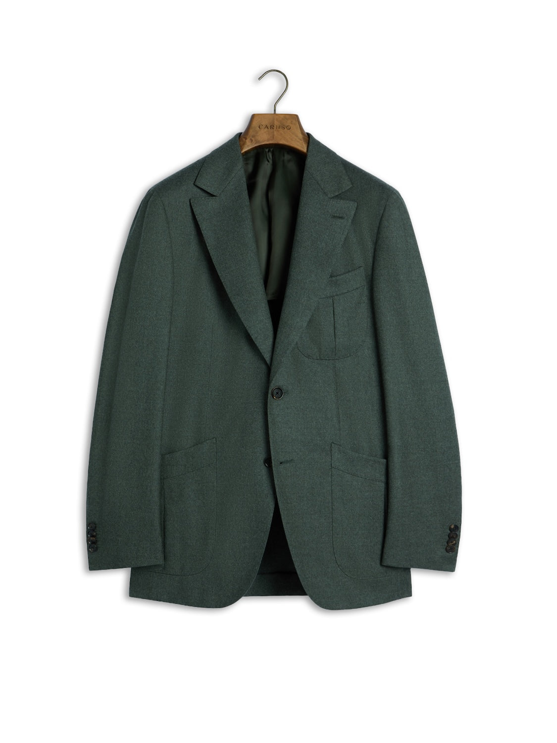Caruso single-breasted jacket in green wool flannel