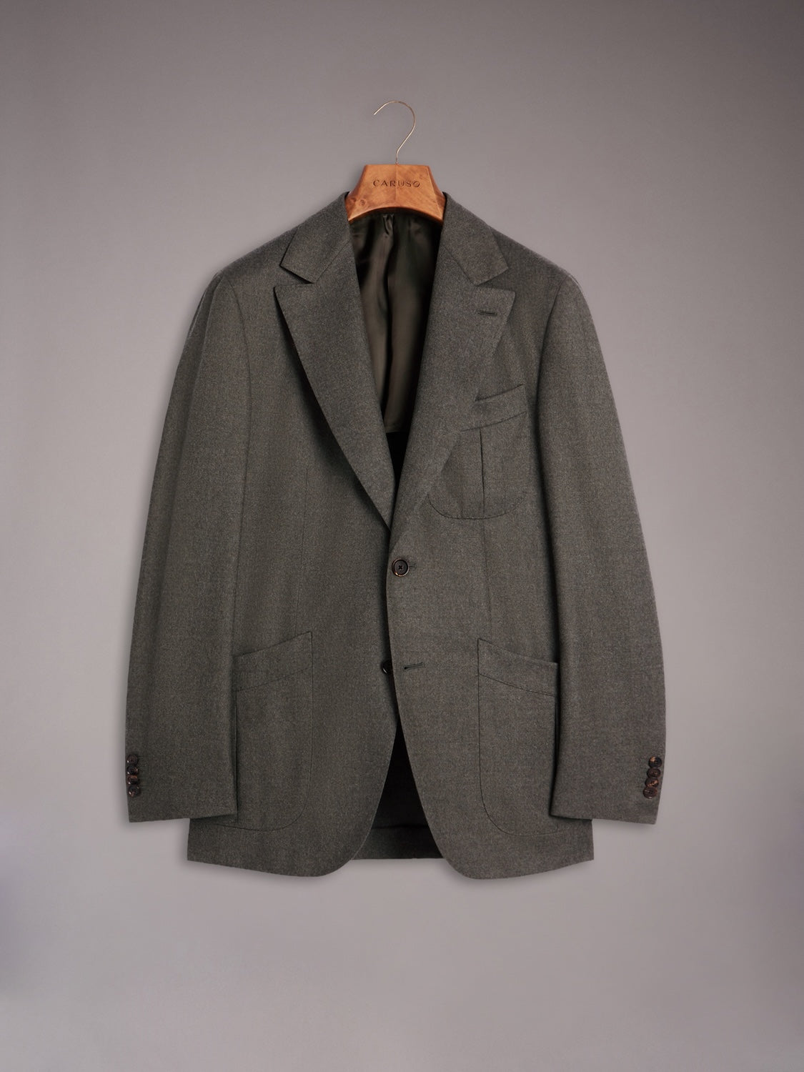 Caruso single-breasted jacket in green wool flannel