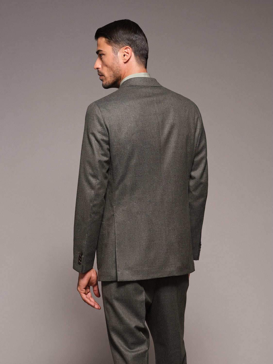 Caruso single-breasted jacket in green wool flannel