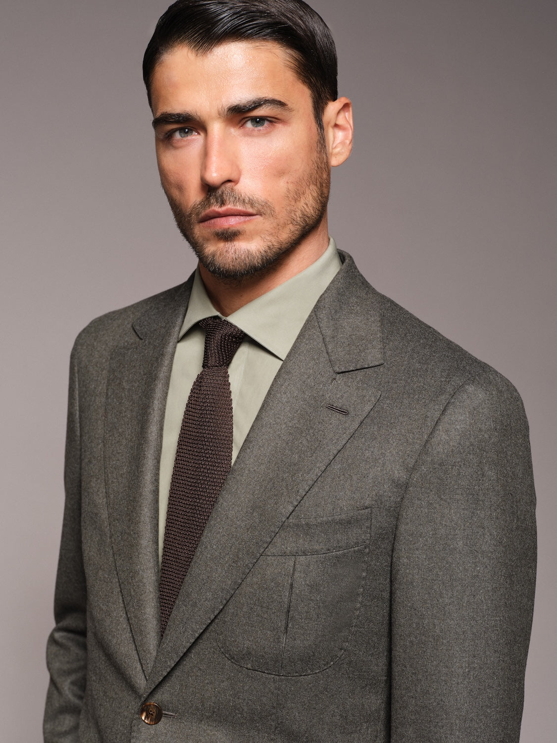 Caruso single-breasted jacket in green wool flannel