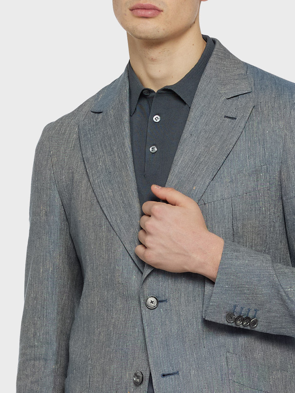 Caruso Menswear Abbigliamento Uomo Giacche Giacca caruso in seta e lino azzurra look 5