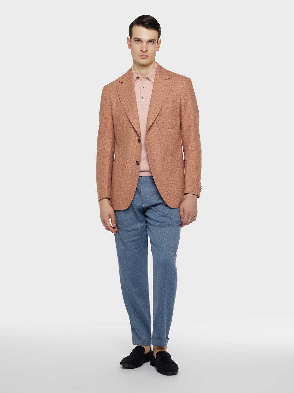 Caruso Menswear Abbigliamento Uomo Giacche Giacca caruso in seta e lino rosa look 2