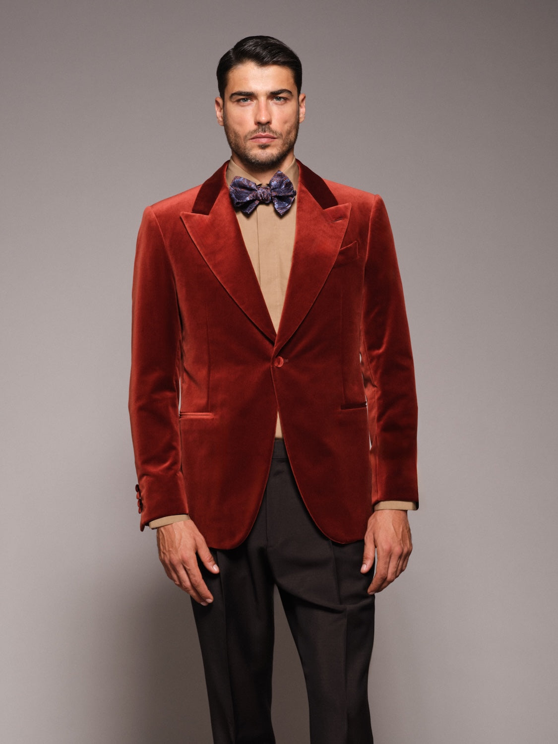 Carmen single-breasted jacket in red cotton velvet
