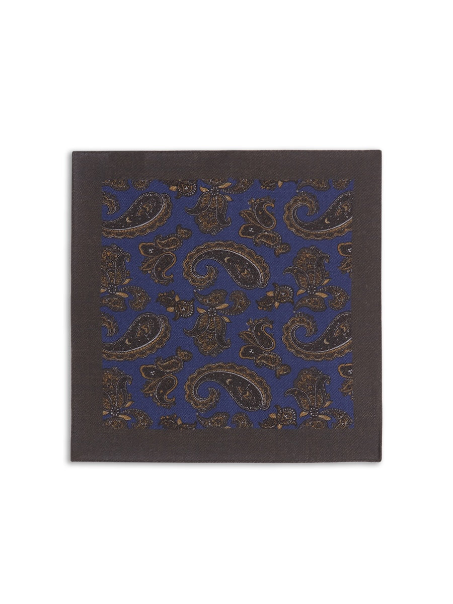Pocket square in petrol blue wool paisley