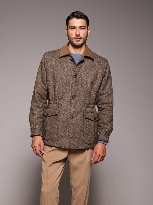 Dalila padded jacket in beige Donegal wool