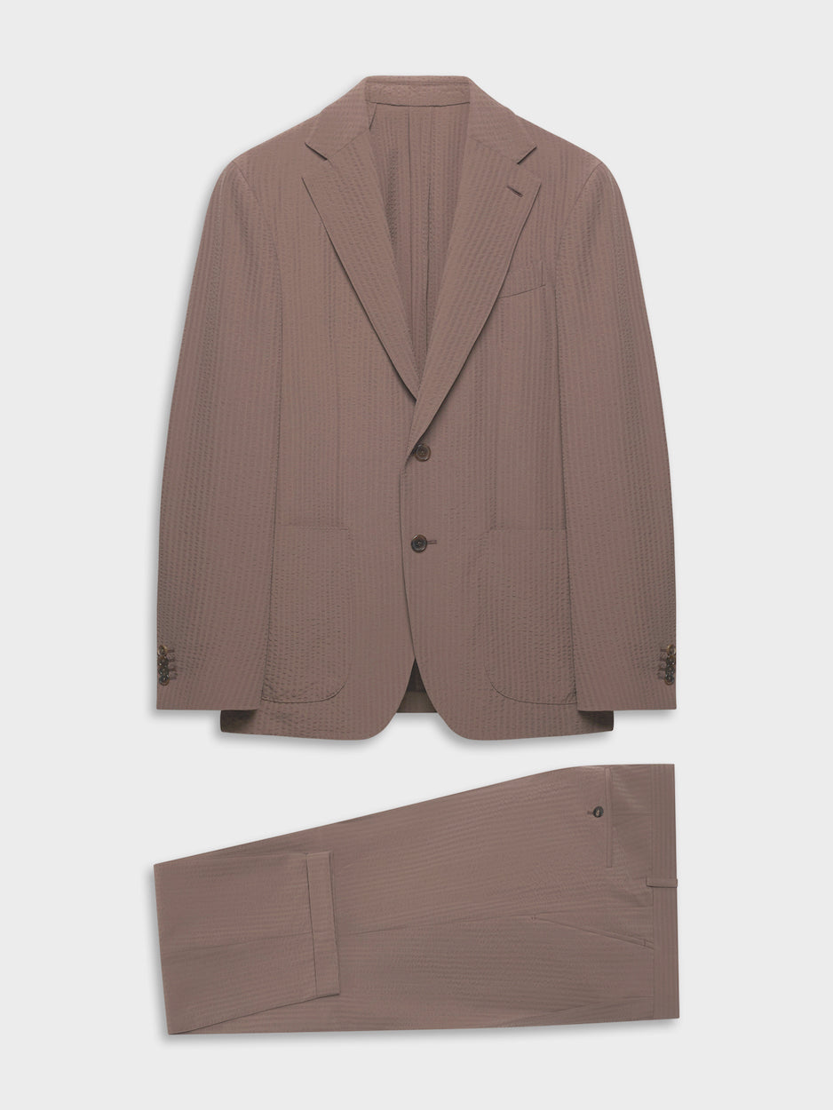 Caruso Menswear Abbigliamento Uomo Abiti Abito butterfly monopetto in seersucker di lana beige look 1