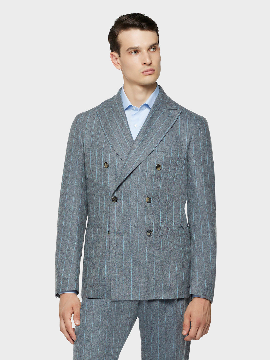 Caruso Menswear Abbigliamento Uomo Giacche Giacca butterfly doppiopetto gessata in lana grigia look 3