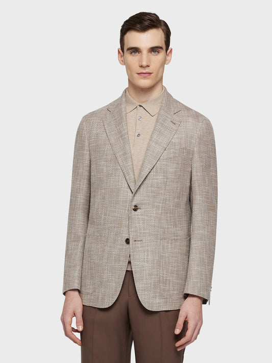 Caruso Menswear Abbigliamento Uomo Giacca butterfly in lana, seta e lino beige indossato front