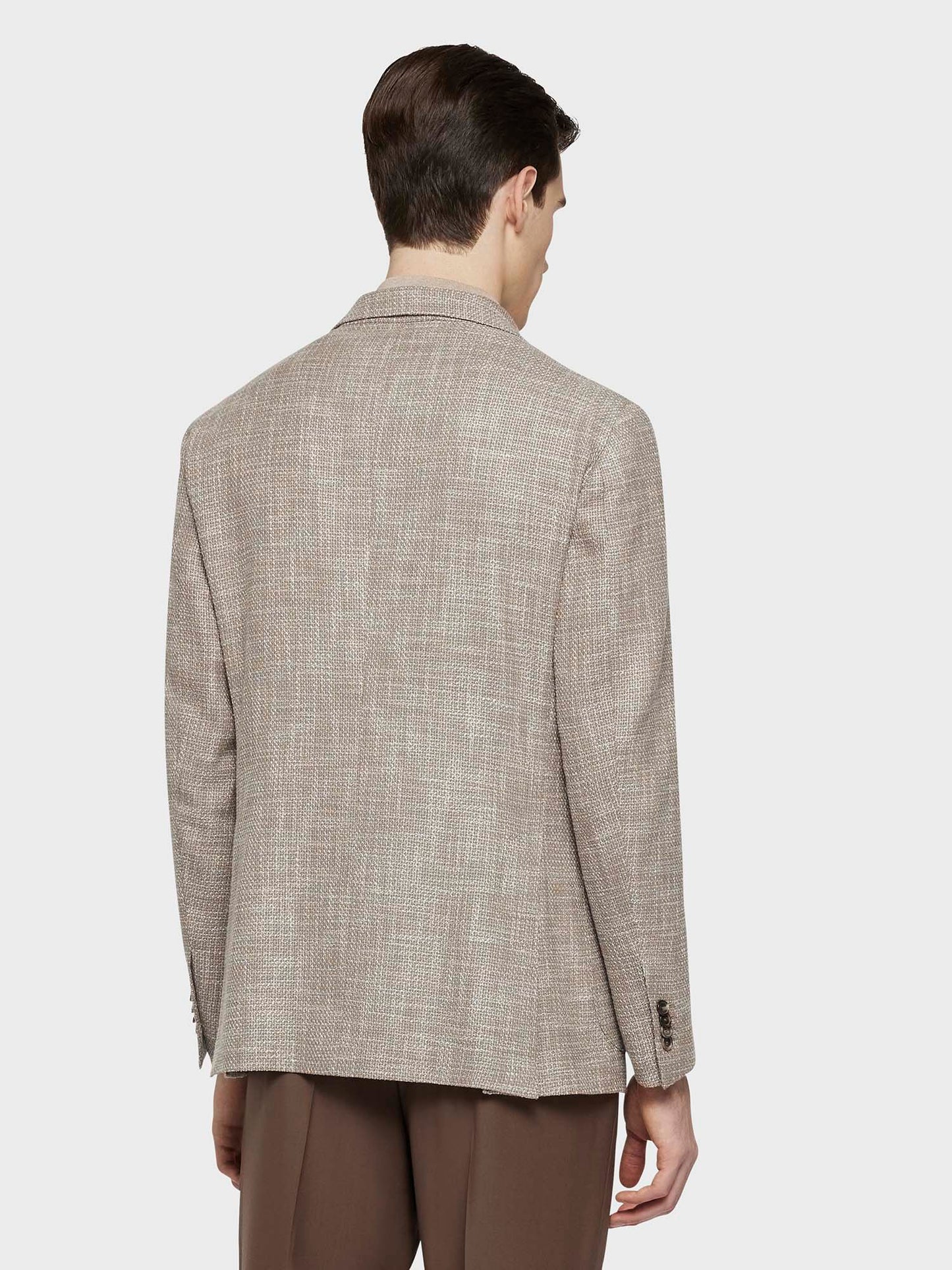 Caruso Menswear Abbigliamento Uomo Giacca butterfly in lana, seta e lino beige indossato back
