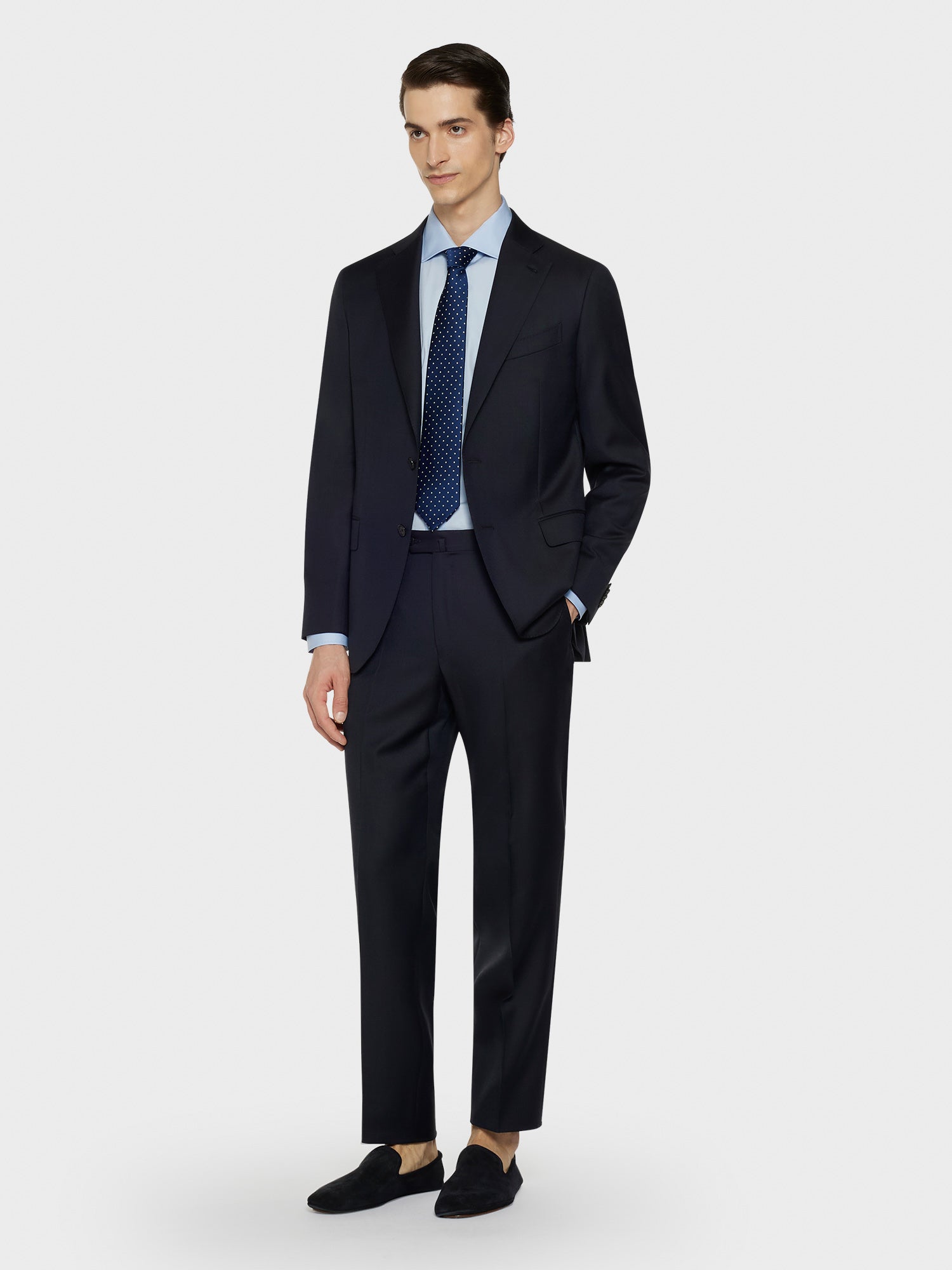 Caruso Menswear Abbigliamento Uomo Abiti Abito bohème monopetto in lana 130’s grisaglia blu navy look 1