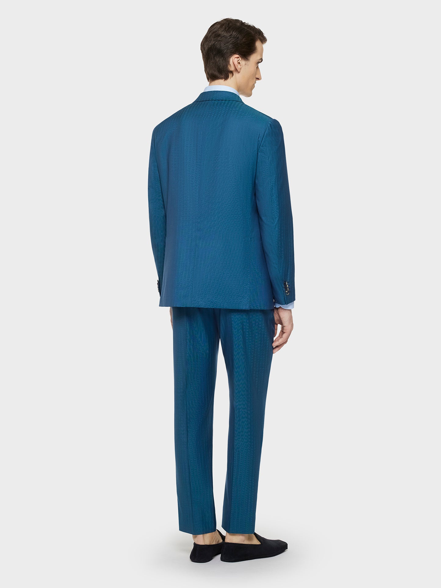 Caruso Menswear Abbigliamento Uomo Abiti Abito norma doppiopetto in lana e seta ottanio look 3