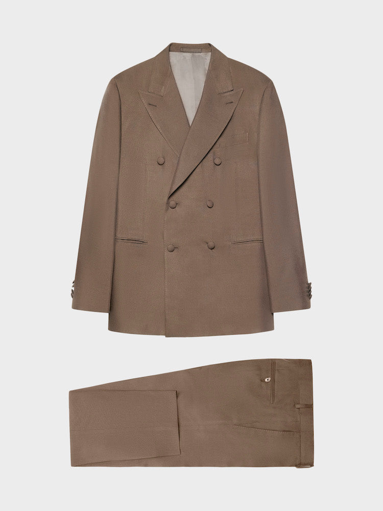 Caruso Menswear Abbigliamento Uomo Abiti Abito norma doppiopetto in shantung di seta color tartufo look 2