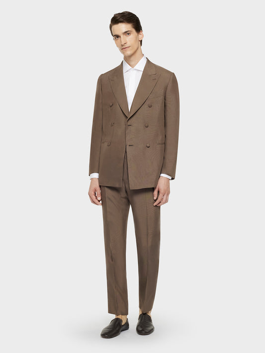 Caruso Menswear Abbigliamento Uomo Abiti Abito norma doppiopetto in shantung di seta color tartufo look 1