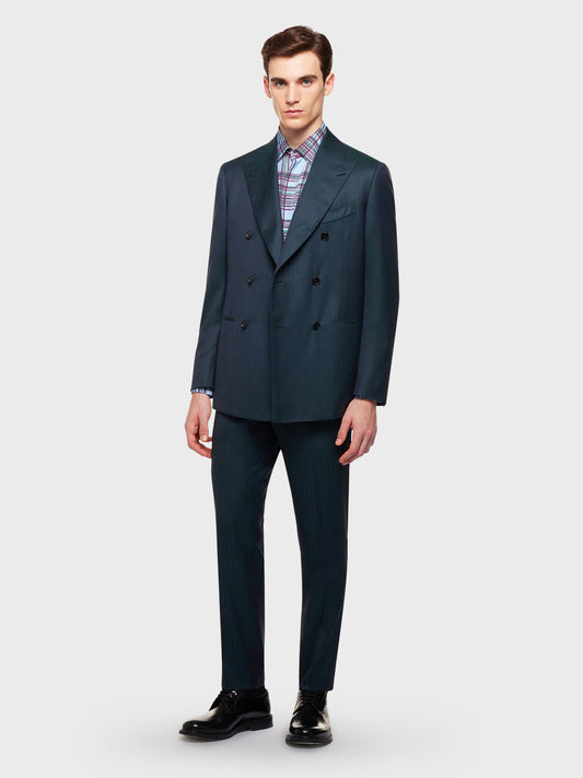 Caruso Menswear Abbigliamento Uomo Abito norma doppiopetto in solaro di lana e seta verde total look
