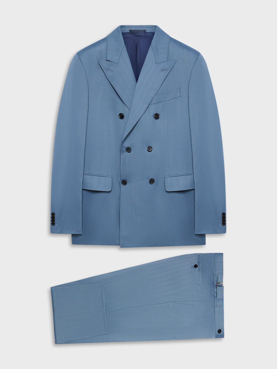 Caruso Menswear Abbigliamento Uomo Abiti Abito norma doppiopetto in lana a spina bluette look 1