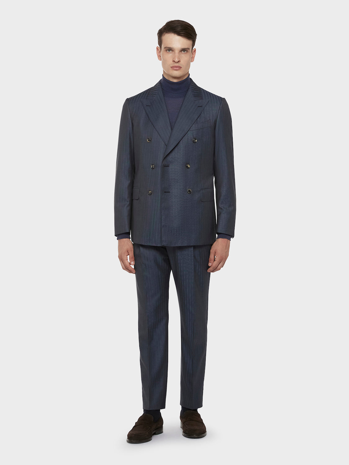 Caruso Menswear Abbigliamento Uomo Abiti Abito norma doppiopetto in lana e seta blu look 1
