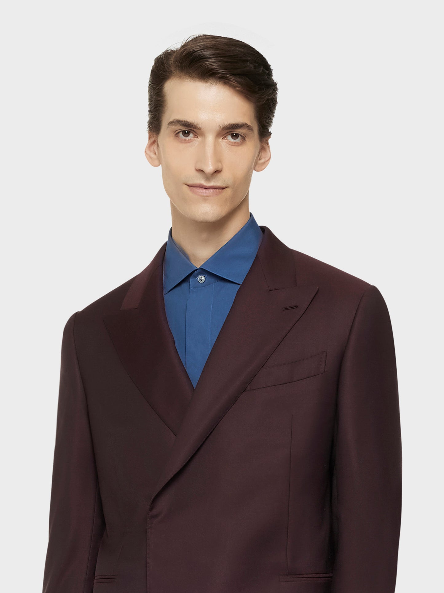 Caruso Menswear Abbigliamento Uomo Giacche Giacca norma doppiopetto in lana e seta bordeaux scuro look 5