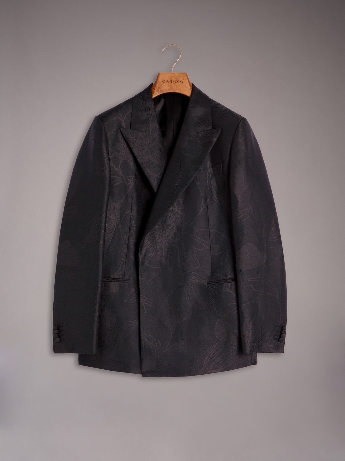 Norma double-breasted jacket in blacklinen and silk jacquard